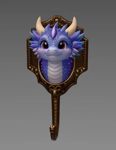 Cute Dragon Wall Hook – STL File for 3D Printing - Model preview 4