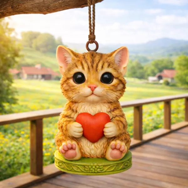 Cute Cat Pendant — Heart Holding Figurine - Model preview 6
