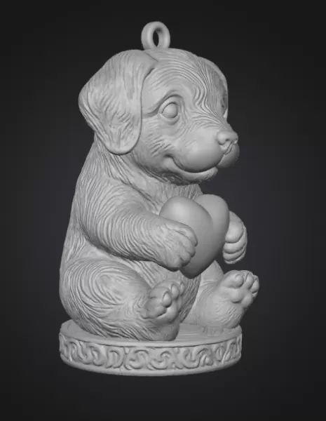 Cute Puppy Pendant — Heart Holding Figurine - Model preview 4