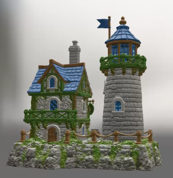 Coastal Lighthouse Cottage STL File for 3D Print - Model preview 10