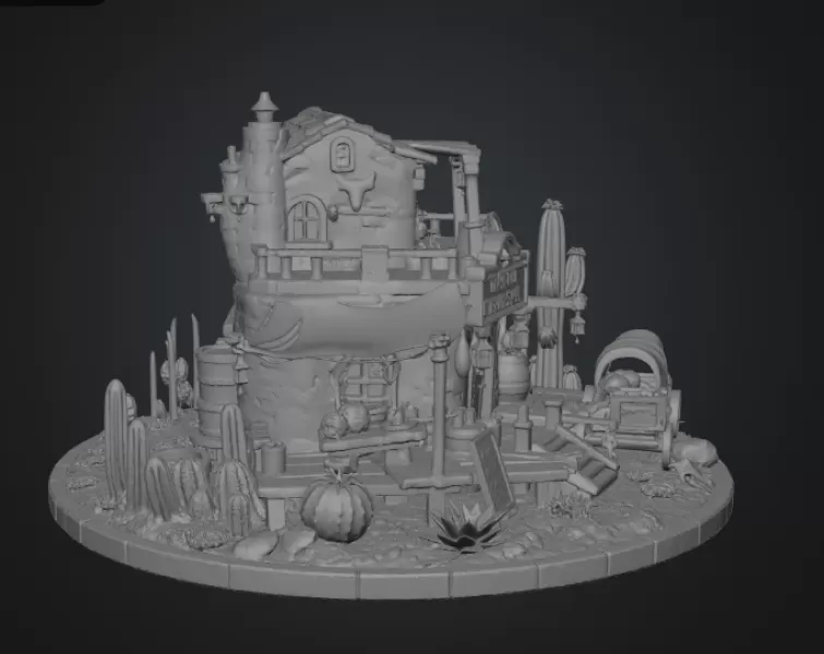 Desert Trading Post Fantasy Western Village STL File for 3D - Model preview 14