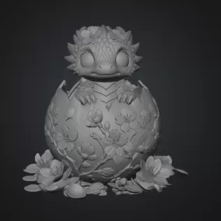 Cherry Blossom Baby Dragon in Egg STL File for 3D Print - Model thumbnail 13