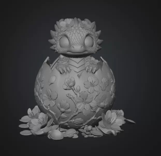 Cherry Blossom Baby Dragon in Egg STL File for 3D Print - Model preview 13