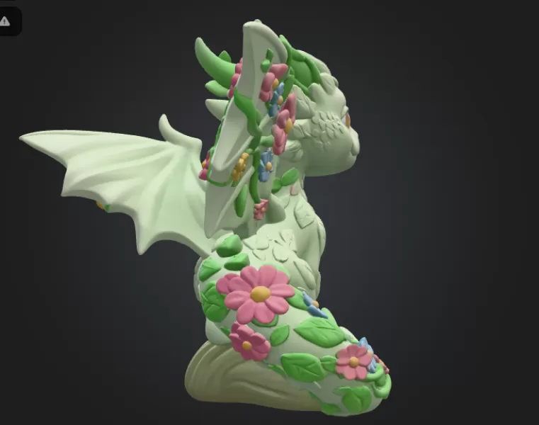 Floral Forest Dragon STL File 3D Printable Cute Fantasy Dragon - Model preview 6