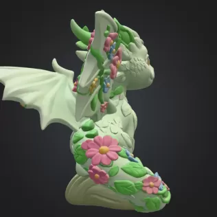 Floral Forest Dragon STL File 3D Printable Cute Fantasy Dragon - Model thumbnail 6