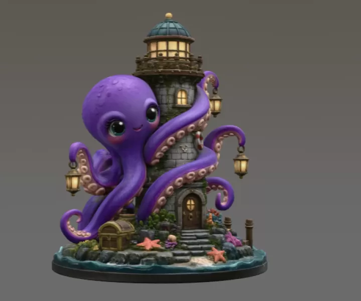 Octopus Lighthouse Keeper STL File for 3D Print - Model preview 5