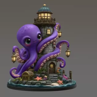 Octopus Lighthouse Keeper STL File for 3D Print - Model thumbnail 5