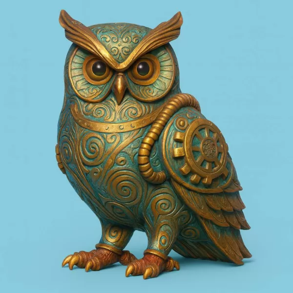 Steampunk Owl – Ornamental Mechanical Owl Sculpture (STL) - Model preview 1