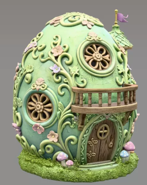 Fantasy Egg House STL File – 3D Printable Easter Decoration - Model preview 6