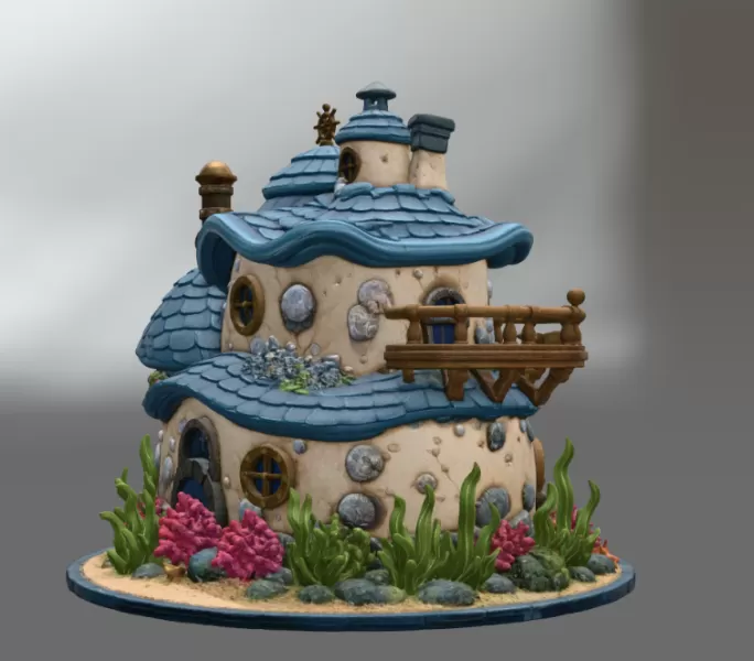 Seaside Fantasy Cottage STL File for 3D Print - Model preview 11
