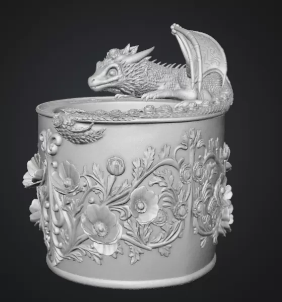 Crimson Poppy Dragon Planter STL File for 3D Print - Model preview 10