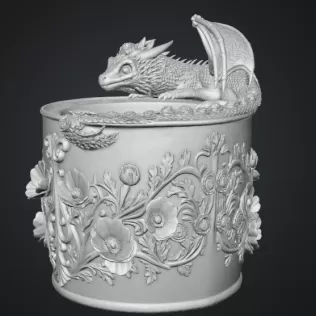 Crimson Poppy Dragon Planter STL File for 3D Print - Model thumbnail 10