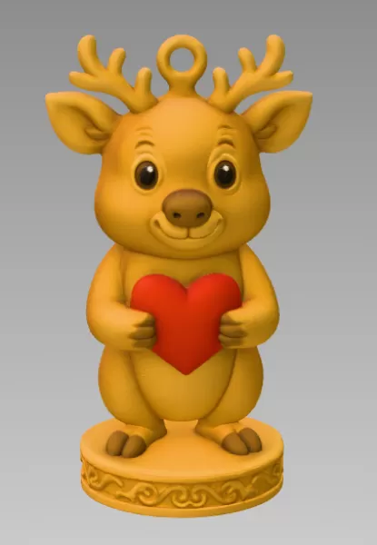 Cute Deer with Heart – 3D Printable STL File - Model preview 3