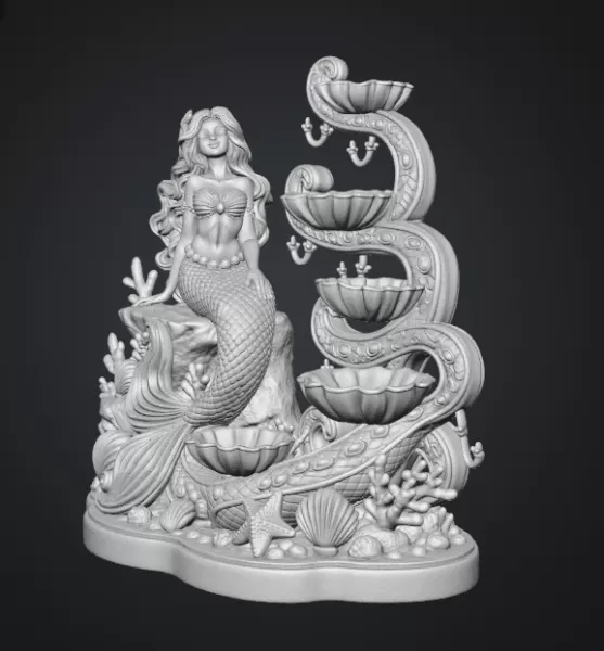 Mermaid Shell Jewelry Organizer STL File for 3D Print - Model preview 15