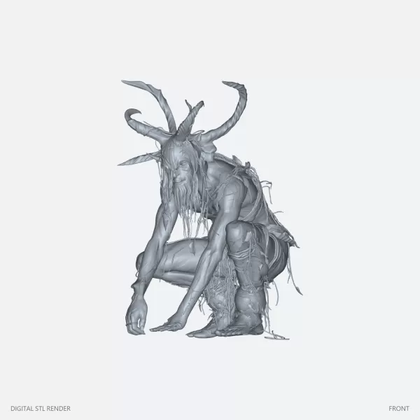 Crouching Horned Forest Spirit - STL - Model preview 1