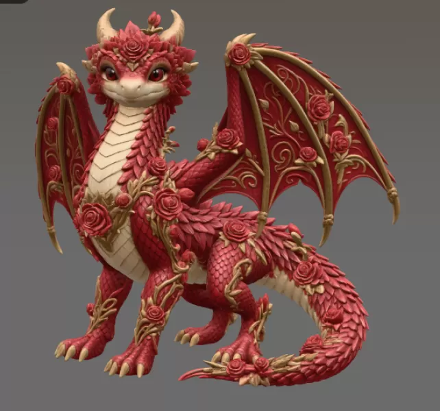 Crimson Rose Dragon STL File for 3D Print - Model preview 8