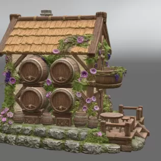 Fantasy Wine Cottage – Medieval Vineyard House STL for 3D Printi - Model thumbnail 6