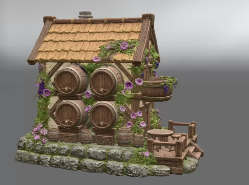Fantasy Wine Cottage – Medieval Vineyard House STL for 3D Printi - Model preview 6