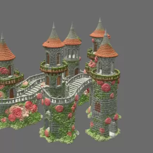 Enchanted Rose Castle Bridge Cottage STL File for 3D Printing - Model thumbnail 5