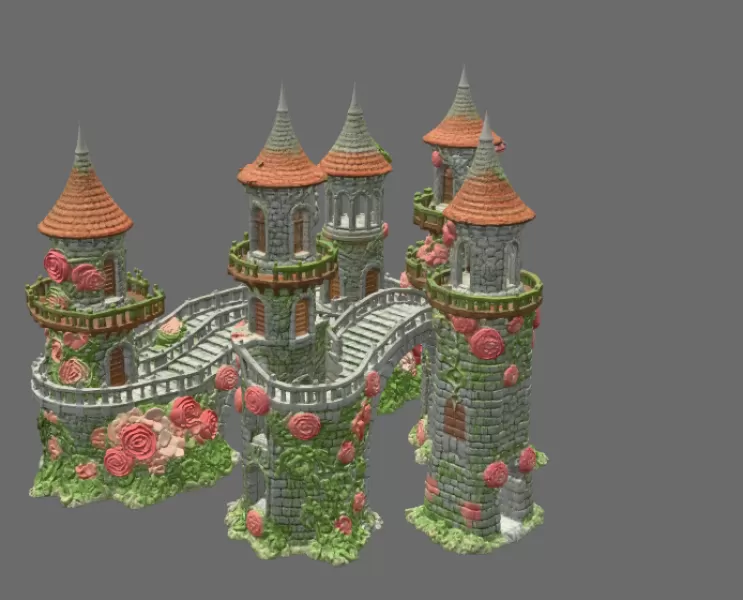 Enchanted Rose Castle Bridge Cottage STL File for 3D Printing - Model preview 5