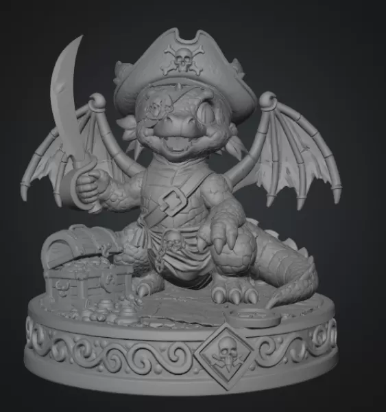 Cute Treasure Hunter Dragon STL File for 3D Printing - Model preview 8