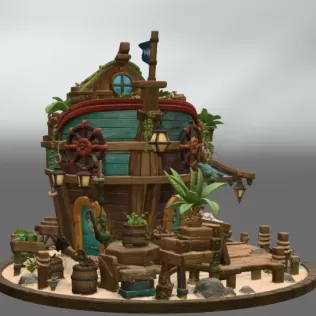 Floating Fish Market Boat STL File for 3D Print - Model thumbnail 11