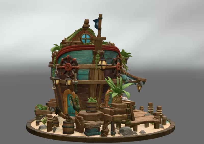 Floating Fish Market Boat STL File for 3D Print - Model preview 11