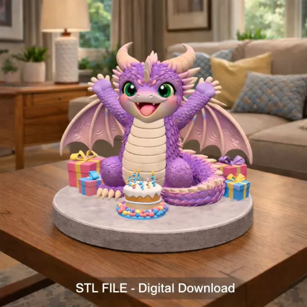 Cute Birthday Dragon STL File for 3D Printing - Model preview 1