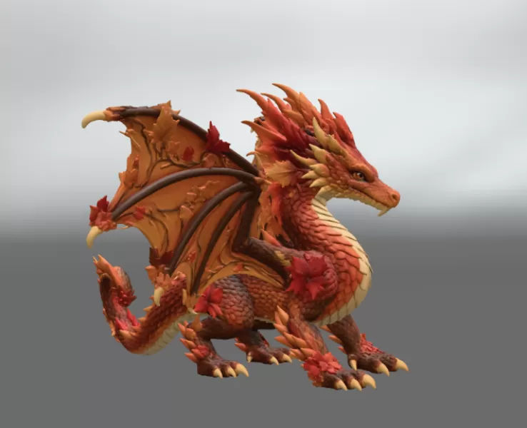 Autumn Ember Dragon STL File for 3D Print - Model preview 9