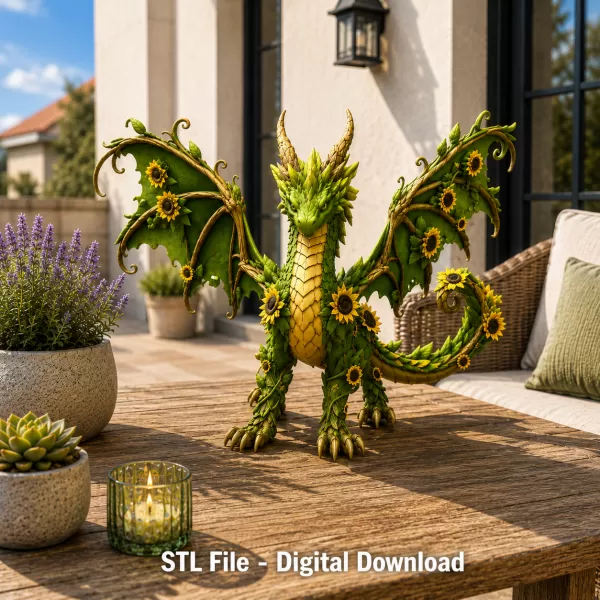 Sunflower Meadow Dragon STL File for 3D Print - Model preview 1