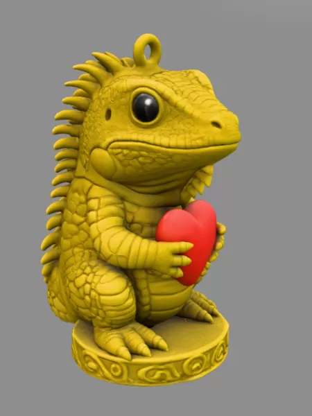 Cute Iguana with Heart – 3D Printable STL File - Model preview 6