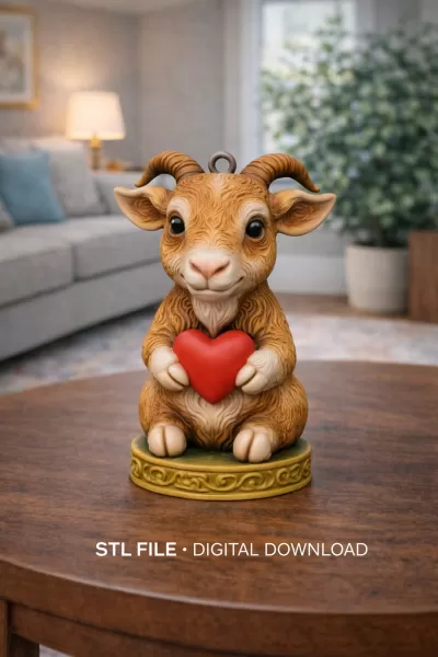 Horned Goat / Ibex Pendant — Heart Holding Figurine - STL file - Model preview 5