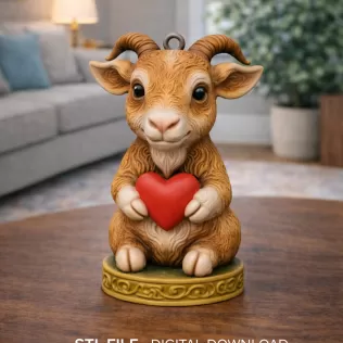 Horned Goat / Ibex Pendant — Heart Holding Figurine - STL file - Model thumbnail 5
