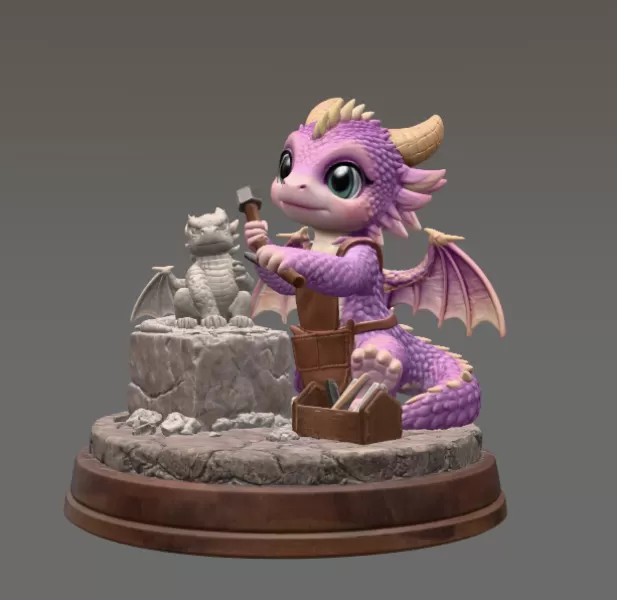 Cute Dragon Sculptor STL File for 3D Printing - Model preview 4