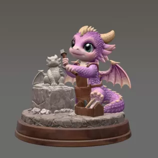 Cute Dragon Sculptor STL File for 3D Printing - Model thumbnail 4