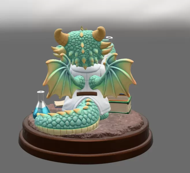 Cute Scientist Dragon Figurine STL File for 3D Print - Model preview 5