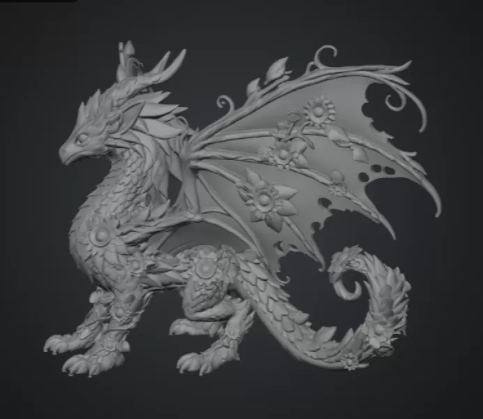 Sunflower Meadow Dragon STL File for 3D Print - Model preview 12