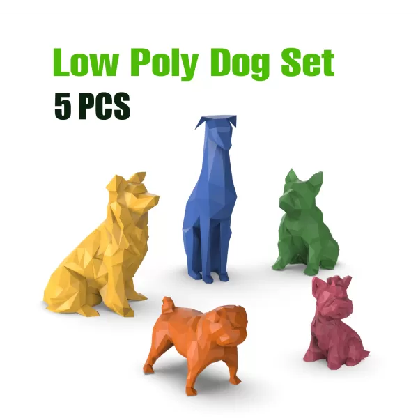 3D Low Polygonal Dog Set, French Bulldog; Doberman; Collie; Pug; - Model preview 8