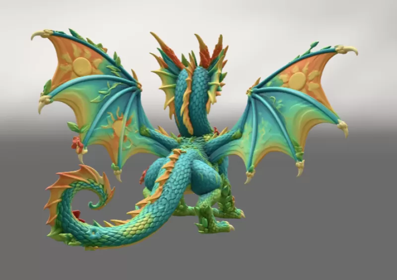 Summer Bloom Dragon STL File for 3D Print - Model preview 10