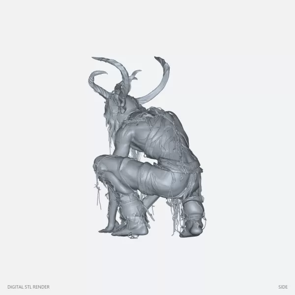 Crouching Horned Forest Spirit - STL - Model preview 3