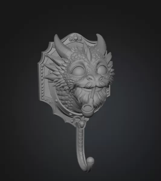 Wise Dragon Wall Hook STL File for 3D Print - Model preview 10