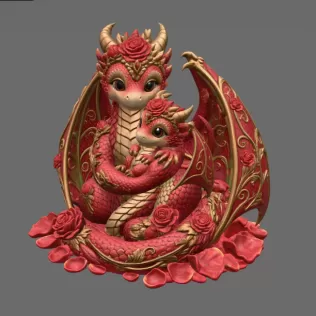 Rose Dragon Mother and Baby STL File for 3D Print - Model thumbnail 7