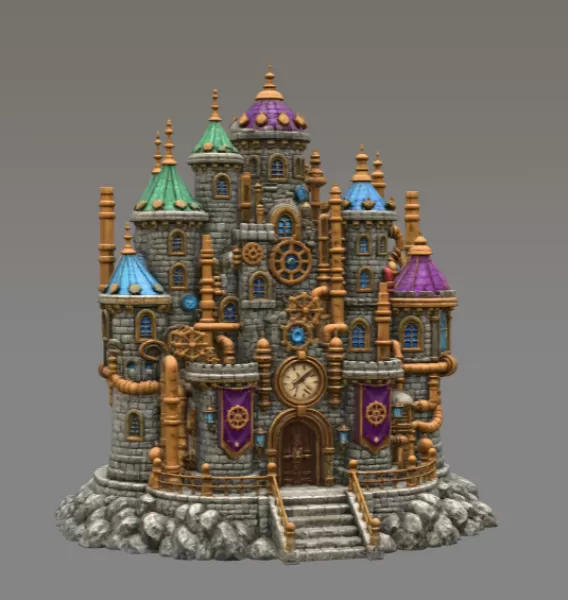 Steampunk Fantasy Castle STL File for 3D Printing - Model preview 7