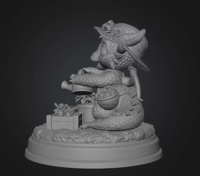 Cute Farmer Dragon Figurine STL File for 3D Printing - Model preview 9