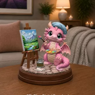 Cute Artist Dragon STL File for 3D Print