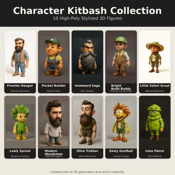 Character Kitbash Collection – High-Poly Stylized 3D Figures - Model preview 1