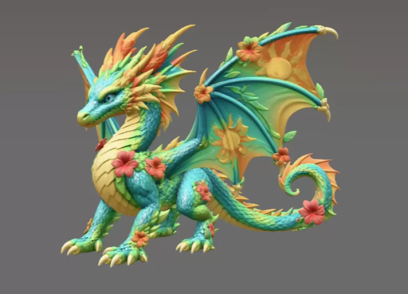 Summer Bloom Dragon STL File for 3D Print - Model preview 7