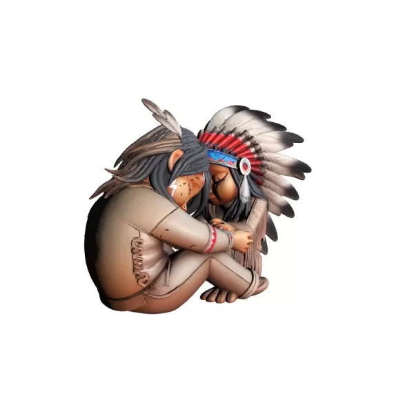 Two Native Indian Kids Traditional Cultural Friendship Sculpture - Model preview 4