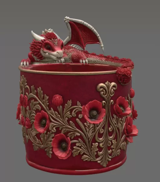 Crimson Poppy Dragon Planter STL File for 3D Print - Model preview 8