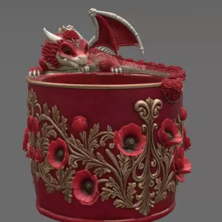 Crimson Poppy Dragon Planter STL File for 3D Print - Model thumbnail 8